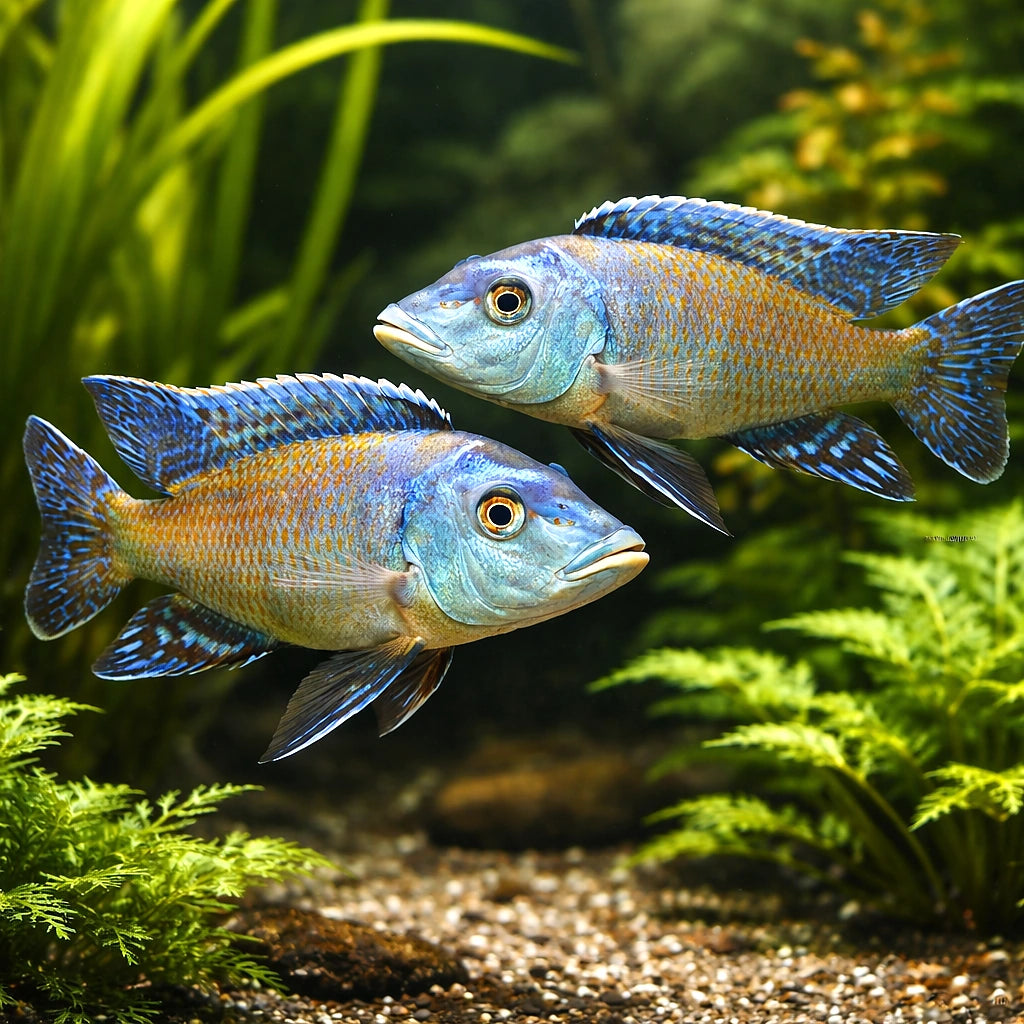 Lichmochromis acuticeps 5 - — tropical fish for sale UK — AI pair planted view