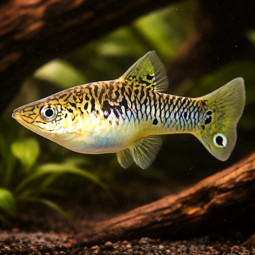 Limia vittata wild 3 - — tropical fish for sale UK — AI hero driftwood view