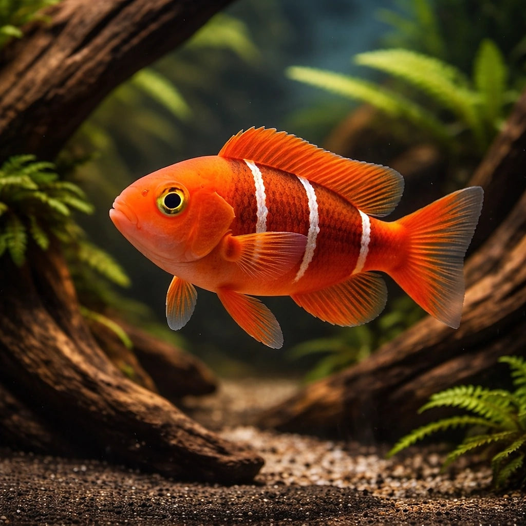 Linckia laevigata - Red/orange — tropical fish for sale UK — AI hero driftwood view
