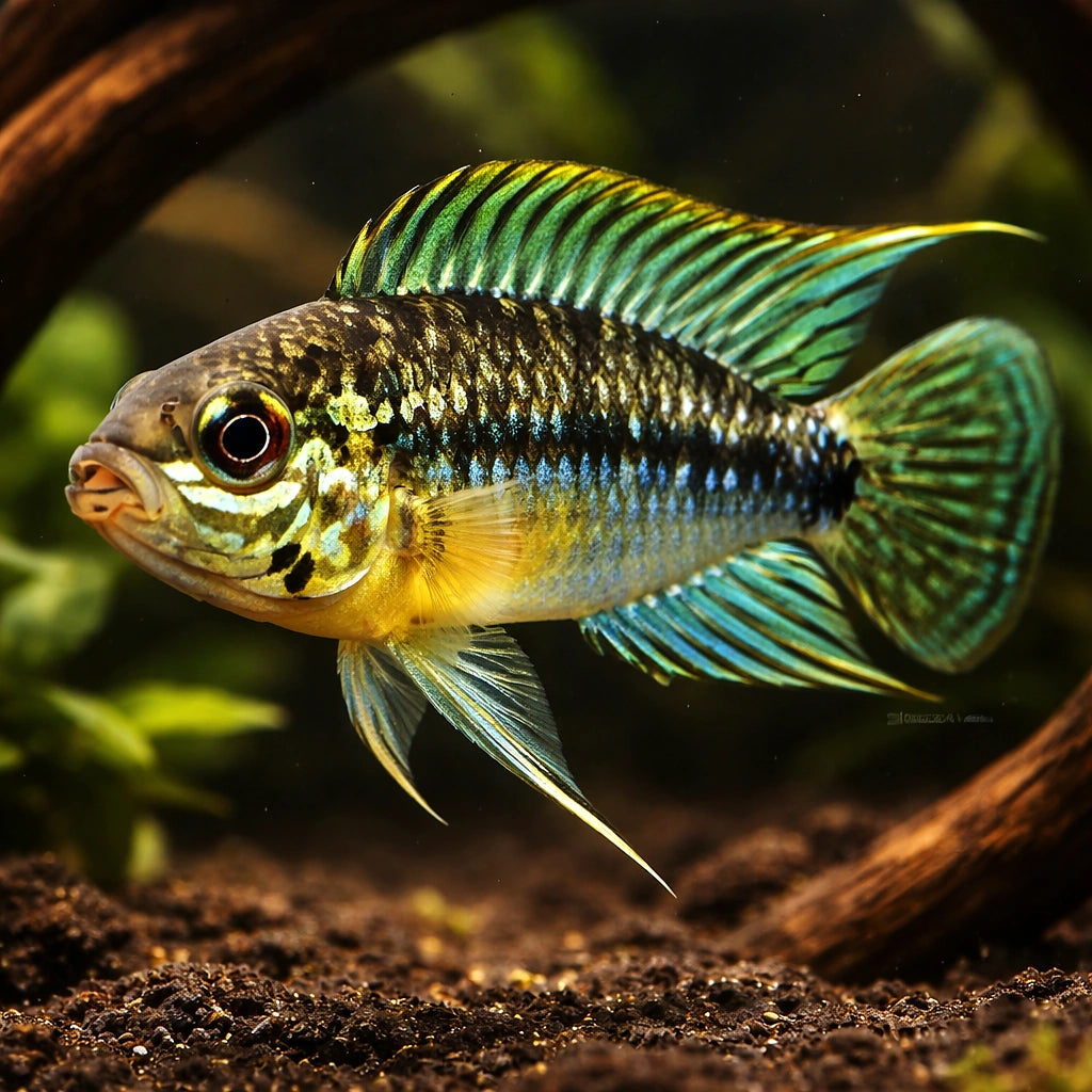 Linke's Dwarf Cichlid — tropical fish for sale UK — AI hero driftwood view