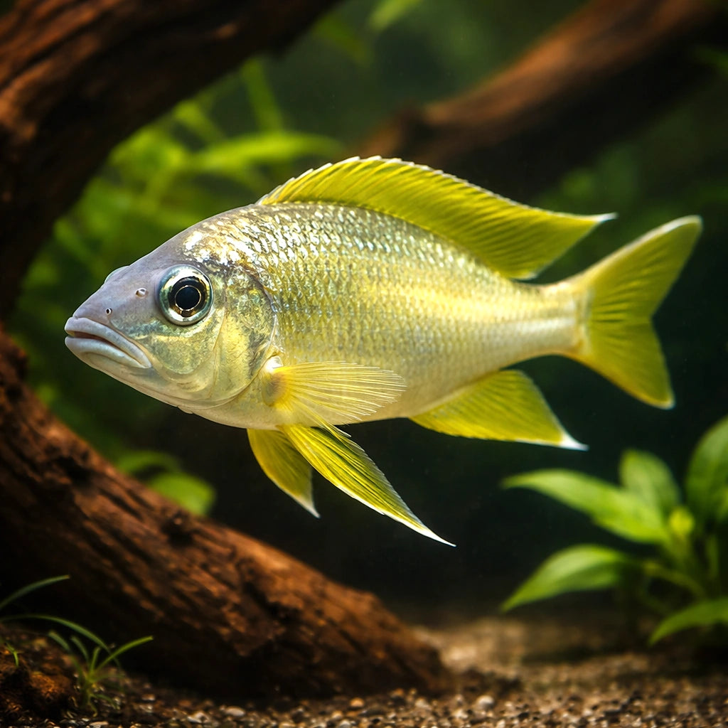 Long-Nosed Gold-Tip Cichlid — tropical fish for sale UK — AI hero driftwood view