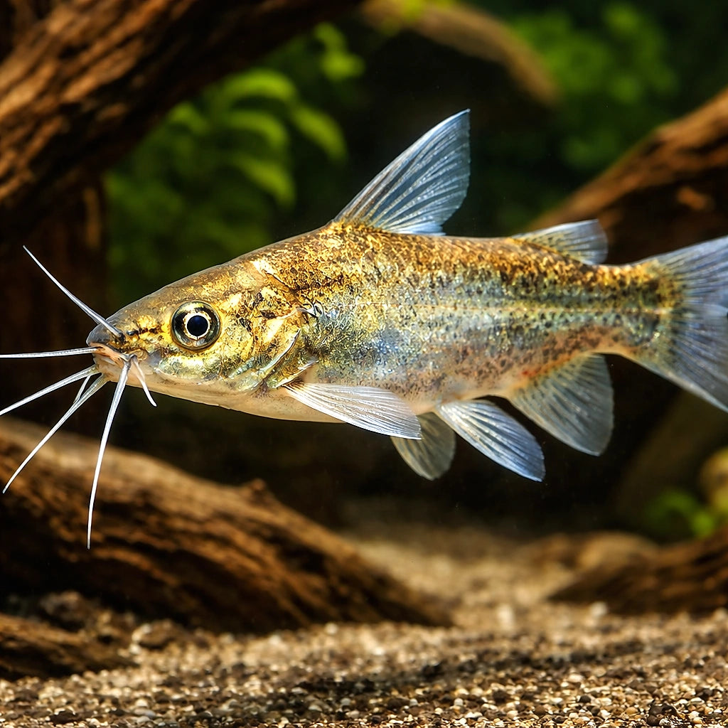 Long whiskers catfish — tropical fish for sale UK — AI hero driftwood view