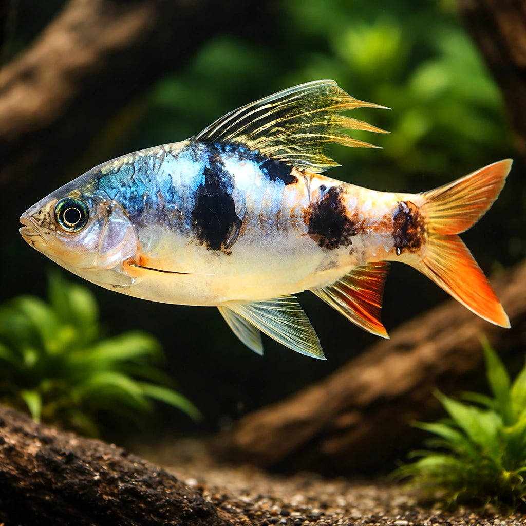 Longfin Barb — tropical fish for sale UK — AI hero driftwood view