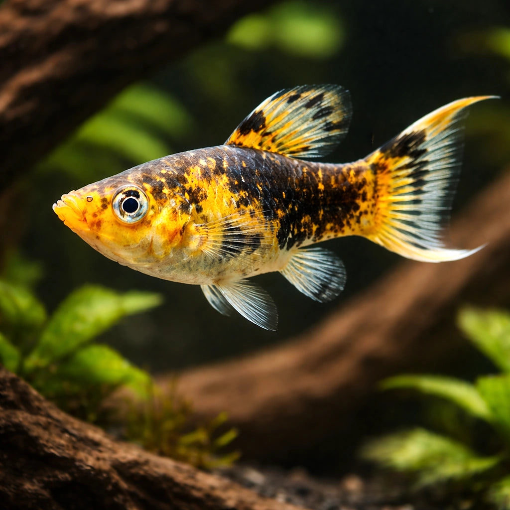 X Poecilia Shpenops Molly Mix Tropical Fish Tank, Beautiful Freshwater Livebearers That Thrive in Community Tanks, Ideal for Creating a Lively Aquatic Environment, Stunning Colors for Every Aquarium — for sale UK — AI hero driftwood view