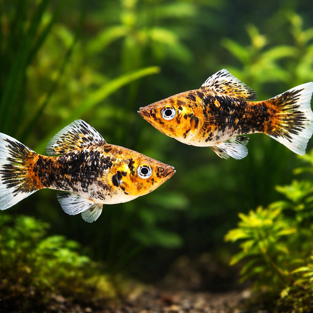 X Poecilia Shpenops Molly Mix Tropical Fish Tank, Beautiful Freshwater Livebearers That Thrive in Community Tanks, Ideal for Creating a Lively Aquatic Environment, Stunning Colors for Every Aquarium — for sale UK — AI pair planted view