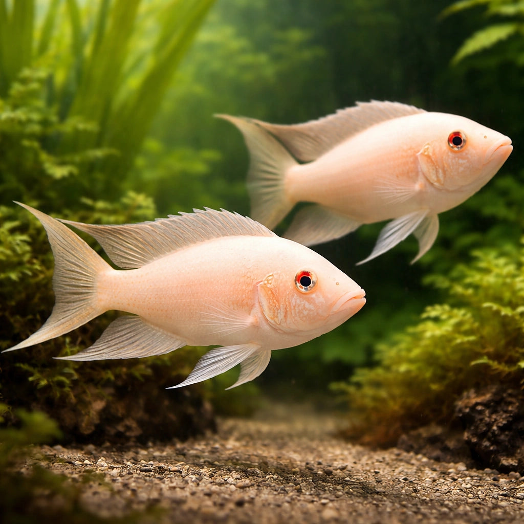 Lyretail Lamprologus Albino — tropical fish for sale UK — AI pair planted view