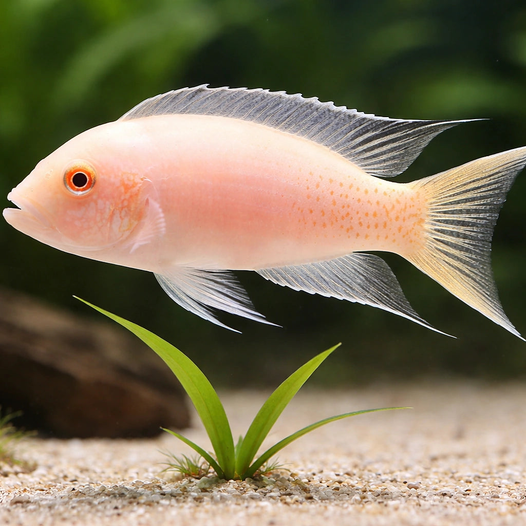 Lyretail Lamprologus Albino — tropical fish for sale UK — AI scale plant view