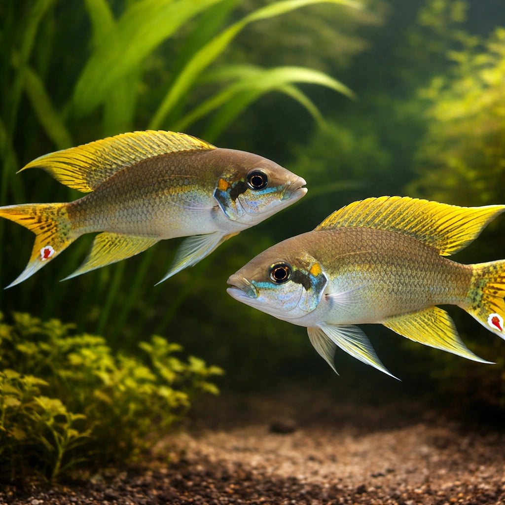 Lyretail Lamprologus Black — tropical fish for sale UK — AI pair planted view
