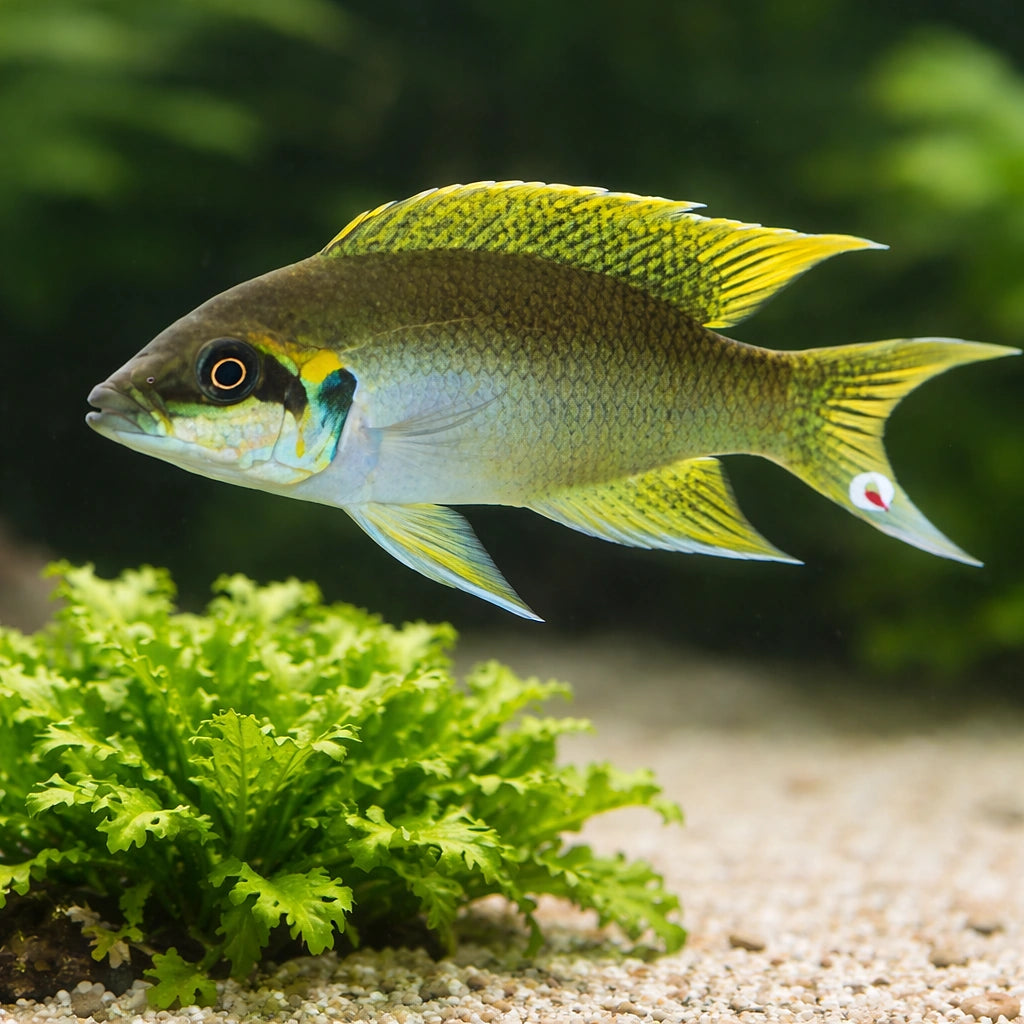 Lyretail Lamprologus Black — tropical fish for sale UK — AI scale plant view