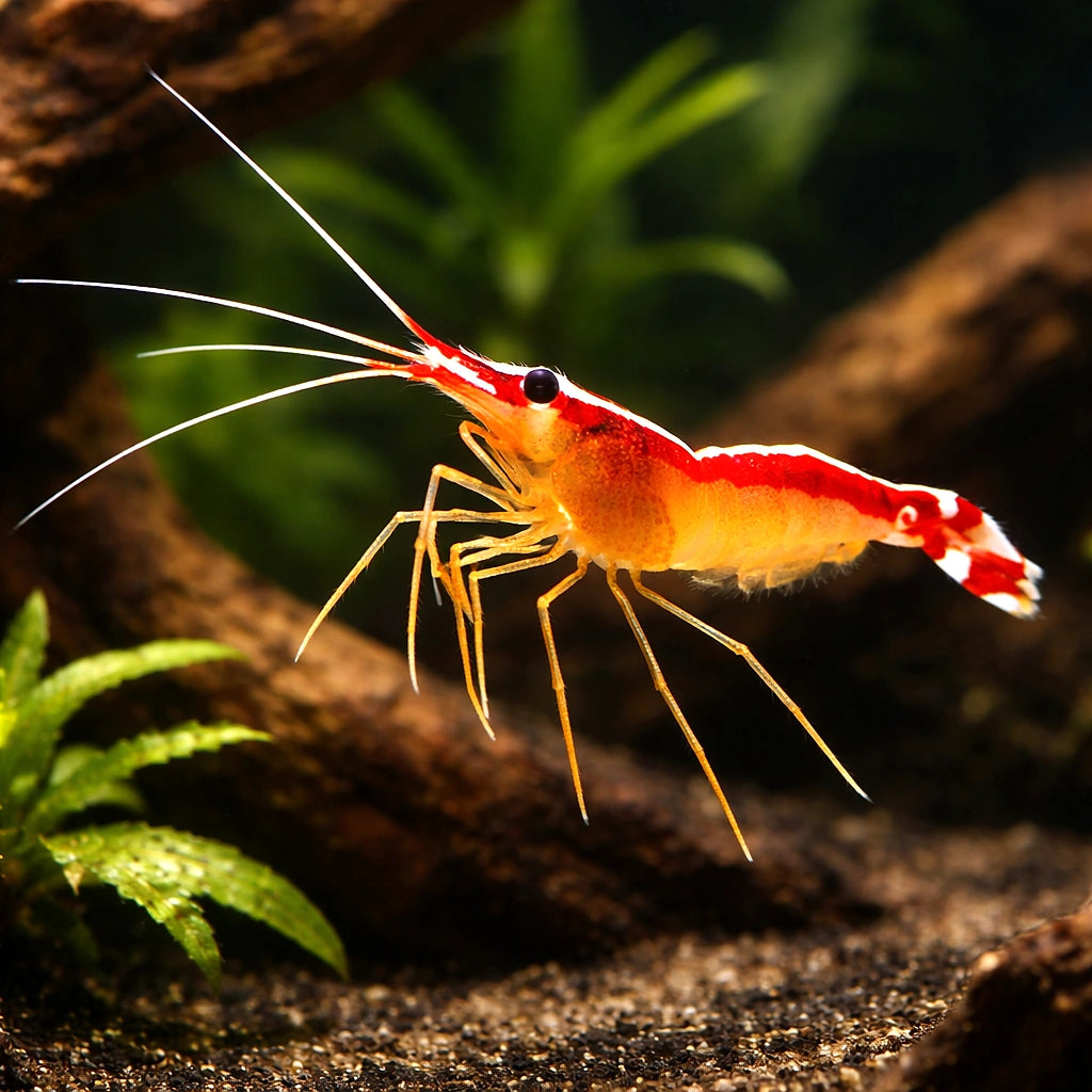 Cleaner Shrimp Lysmata amboinensis 3 — tropical fish for sale UK — AI hero driftwood view