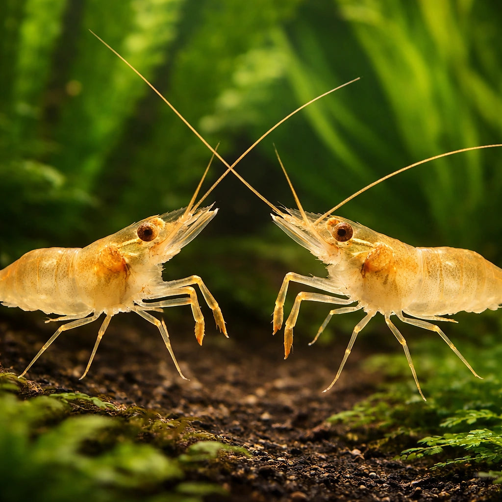 Macrobrachium glass shrimp — tropical fish for sale UK — AI pair planted view