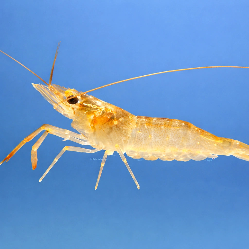 Macrobrachium glass shrimp — tropical fish for sale UK — AI side clean view