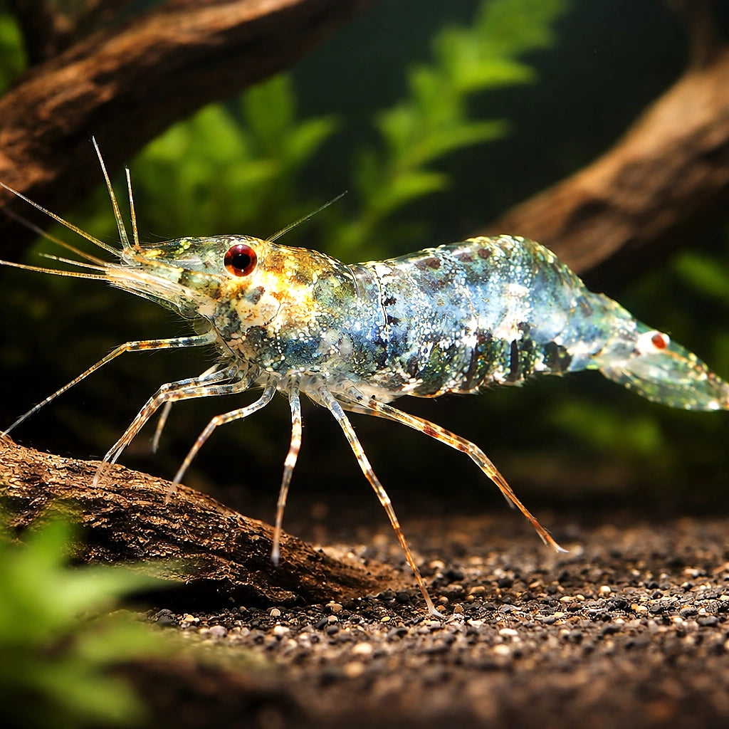 Macrobranchium banjarae — tropical fish for sale UK — AI hero driftwood view