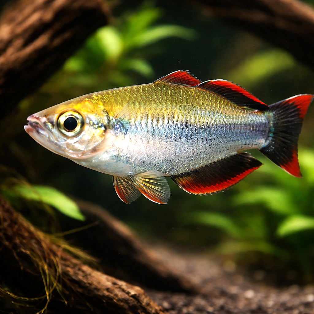 Madagascar Rainbow — tropical fish for sale UK — AI hero driftwood view