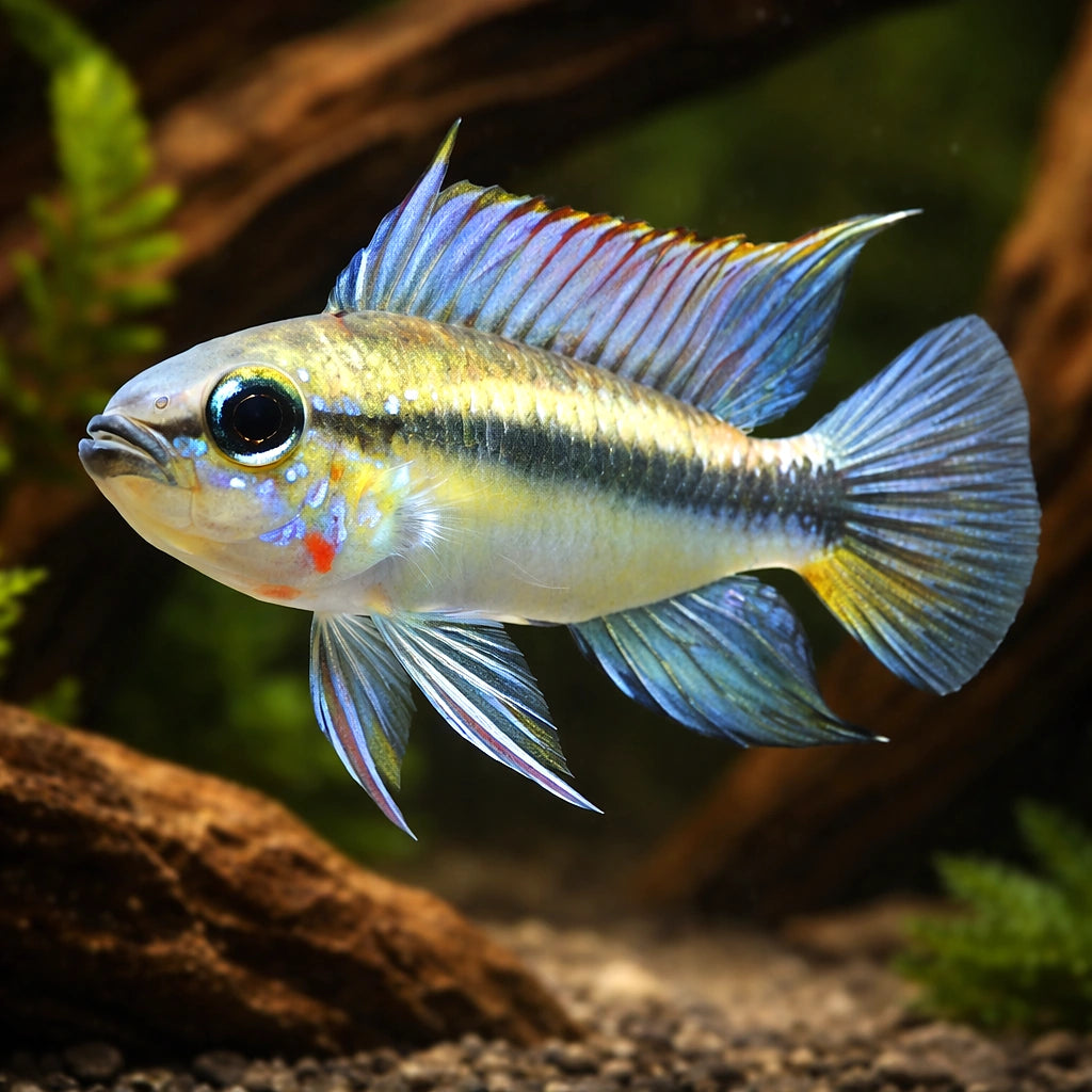 Mamore Dwarf Cichlid — tropical fish for sale UK — AI hero driftwood view