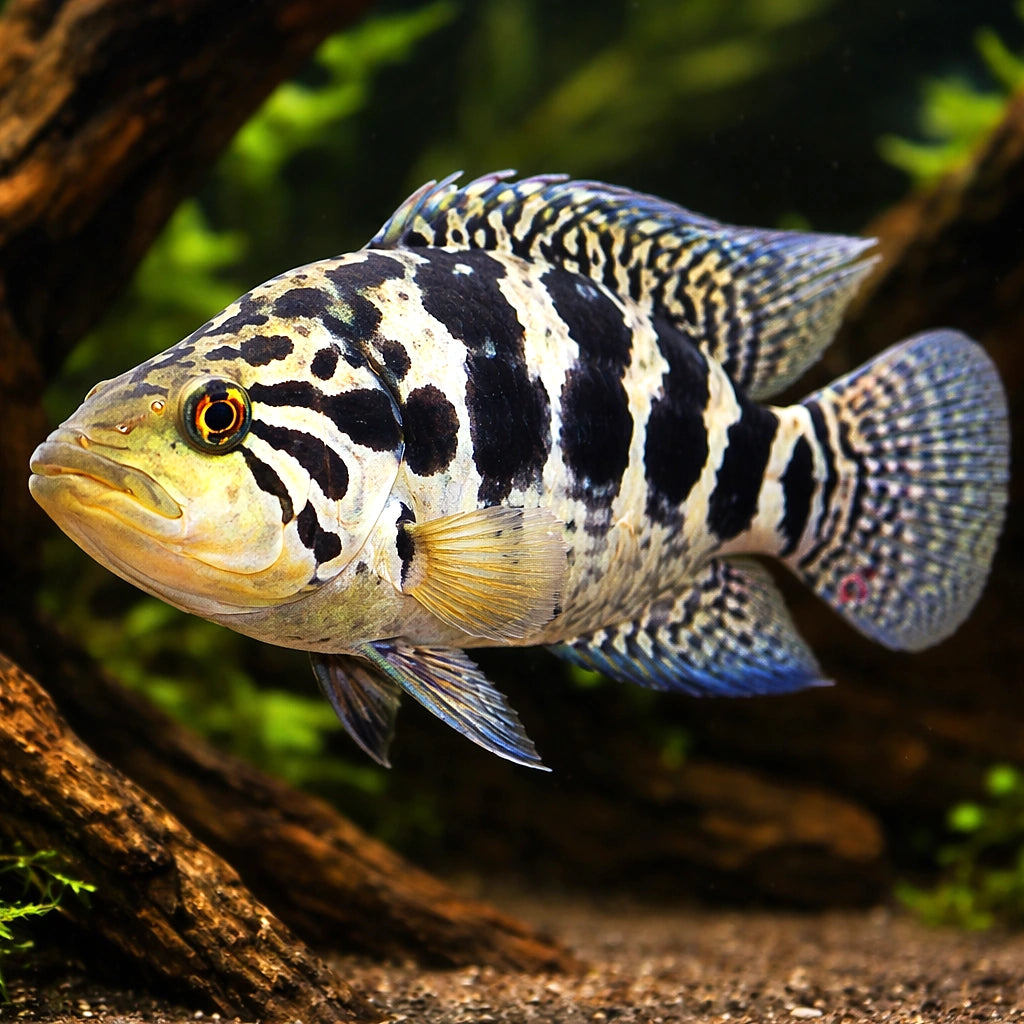 Managua Cichlid — tropical fish for sale UK — AI hero driftwood view