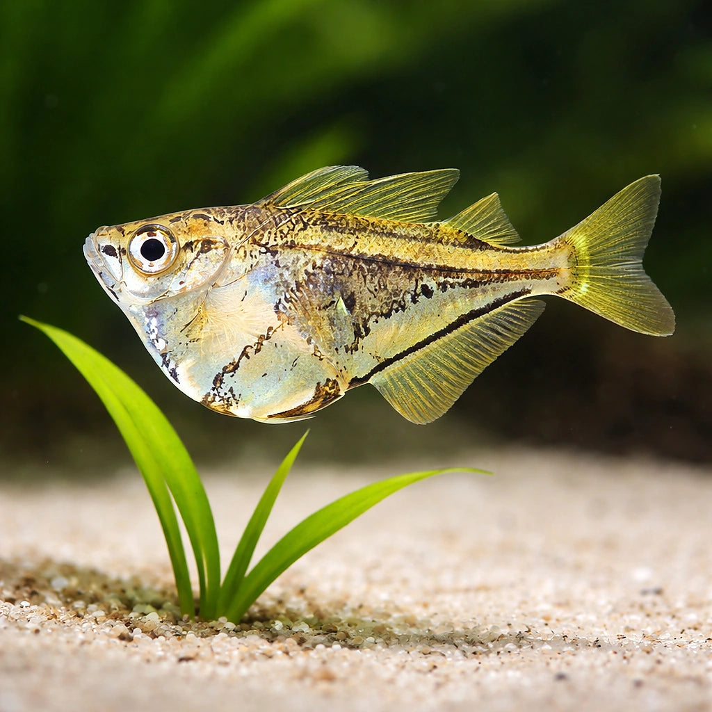 Marbled hatchefish — tropical fish for sale UK — AI scale plant view