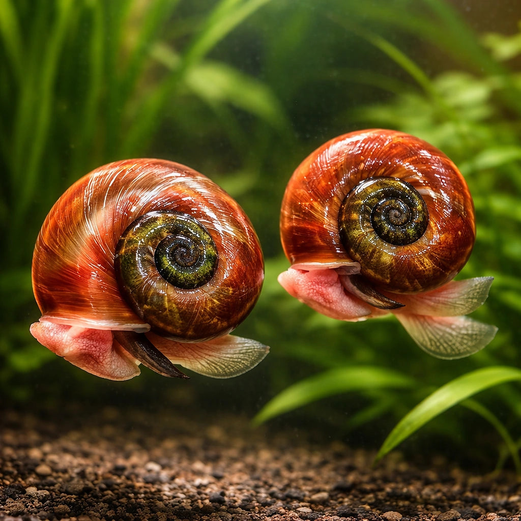 Marisa cornuarietis red — tropical fish for sale UK — AI pair planted view