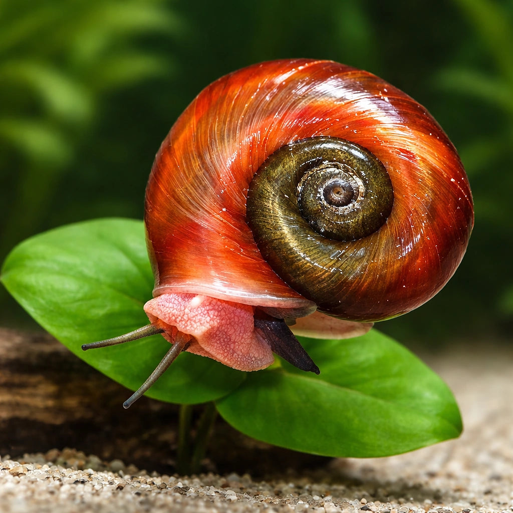 Marisa cornuarietis red — tropical fish for sale UK — AI scale plant view