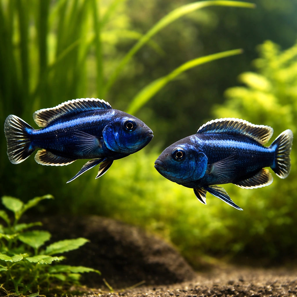 Melanochromis cyaneorhabdos 3 - — tropical fish for sale UK — AI pair planted view