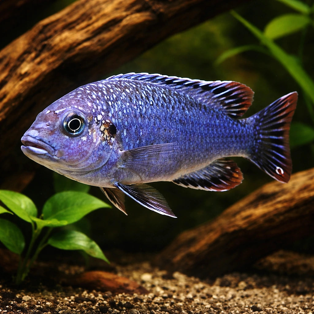 Melanochromis dialeptos 4 - — tropical fish for sale UK — AI hero driftwood view