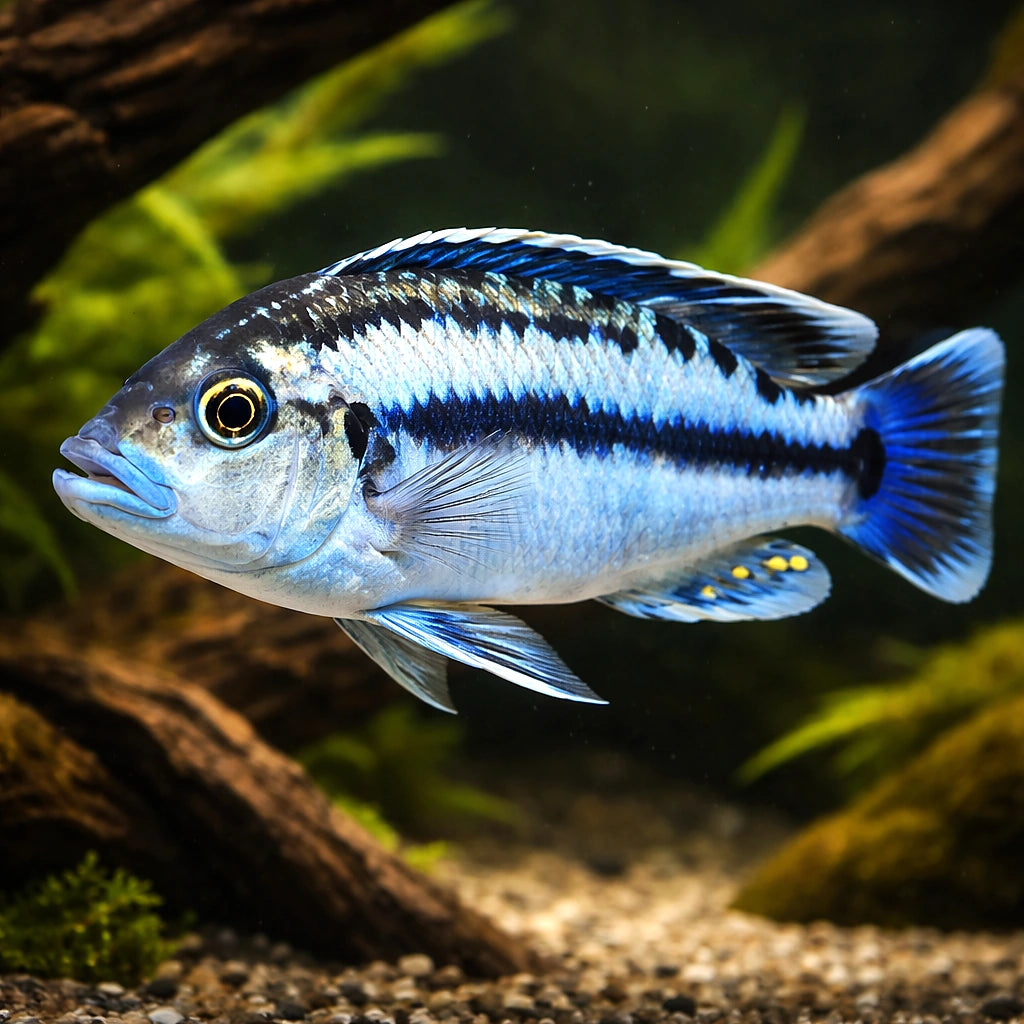 Melanochromis lepidofage 4 - — tropical fish for sale UK — AI hero driftwood view