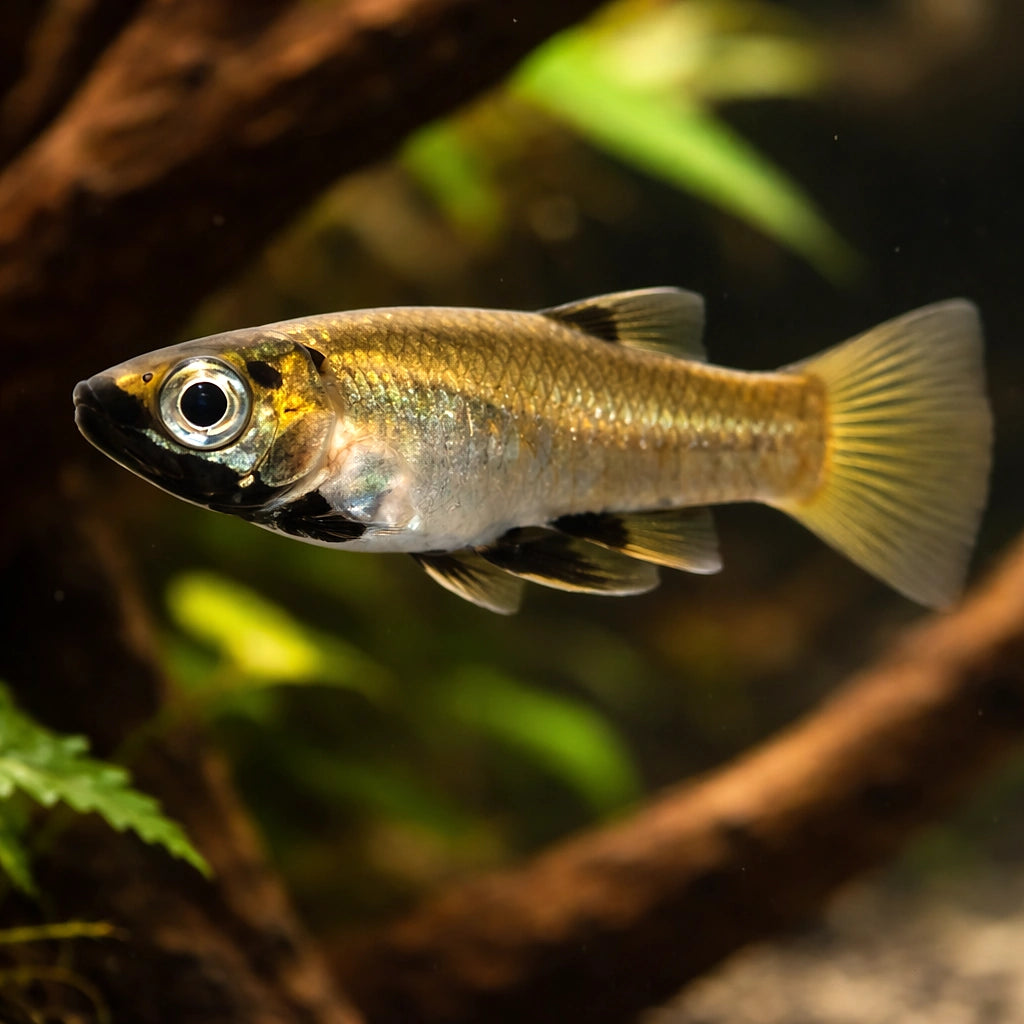Metallic Topminnow, Girardi — tropical fish for sale UK — AI hero driftwood view
