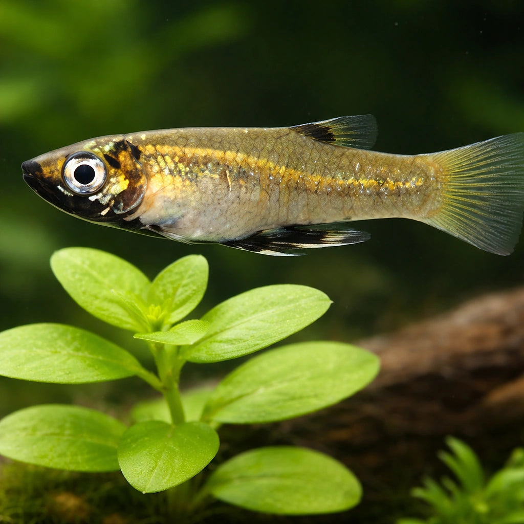 Metallic Topminnow, Girardi — tropical fish for sale UK — AI scale plant view