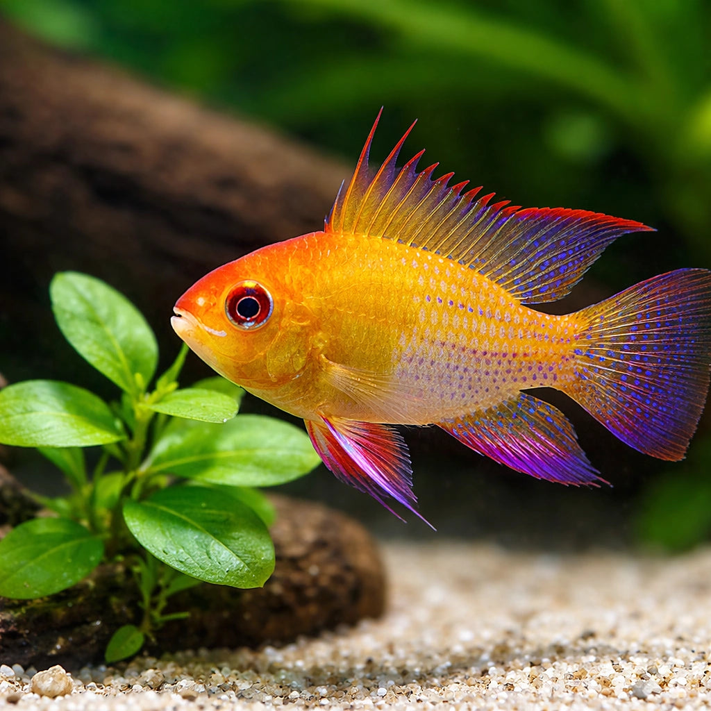 Mikrogeophagus ramirezi — Dwarf Cichlid for sale UK — AI scale plant view