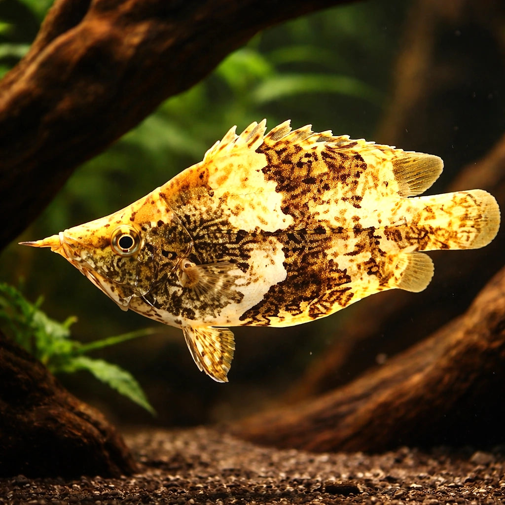 Monocirrhus polyacantus 5 - — tropical fish for sale UK — AI hero driftwood view
