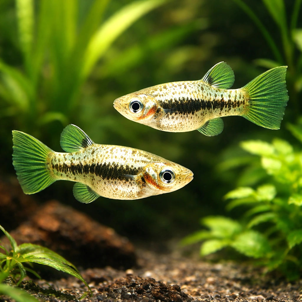Mosquito Fish, Dwaf Top Minnow — tropical fish for sale UK — AI pair planted view