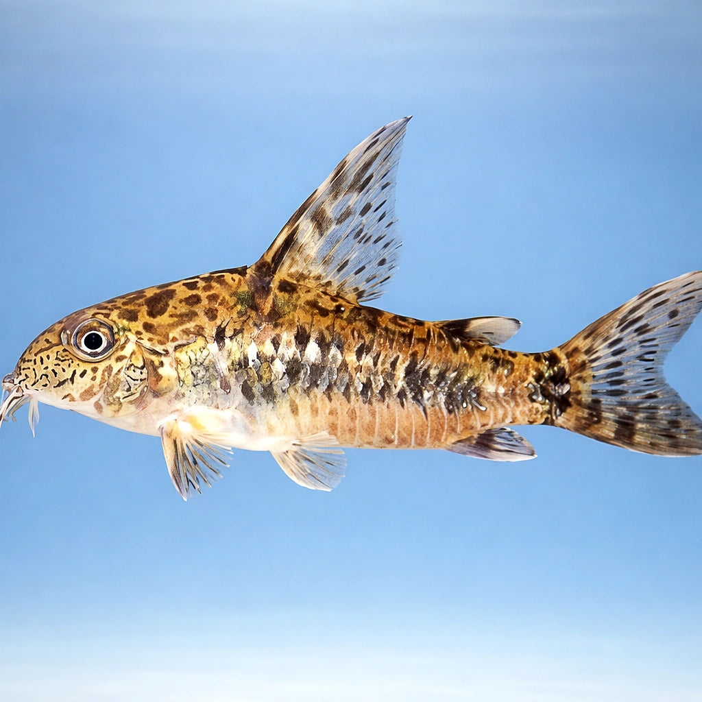 Mottled Catfish Long fin — Red Peppered Cory (Corydoras paleatus) — AI side clean view