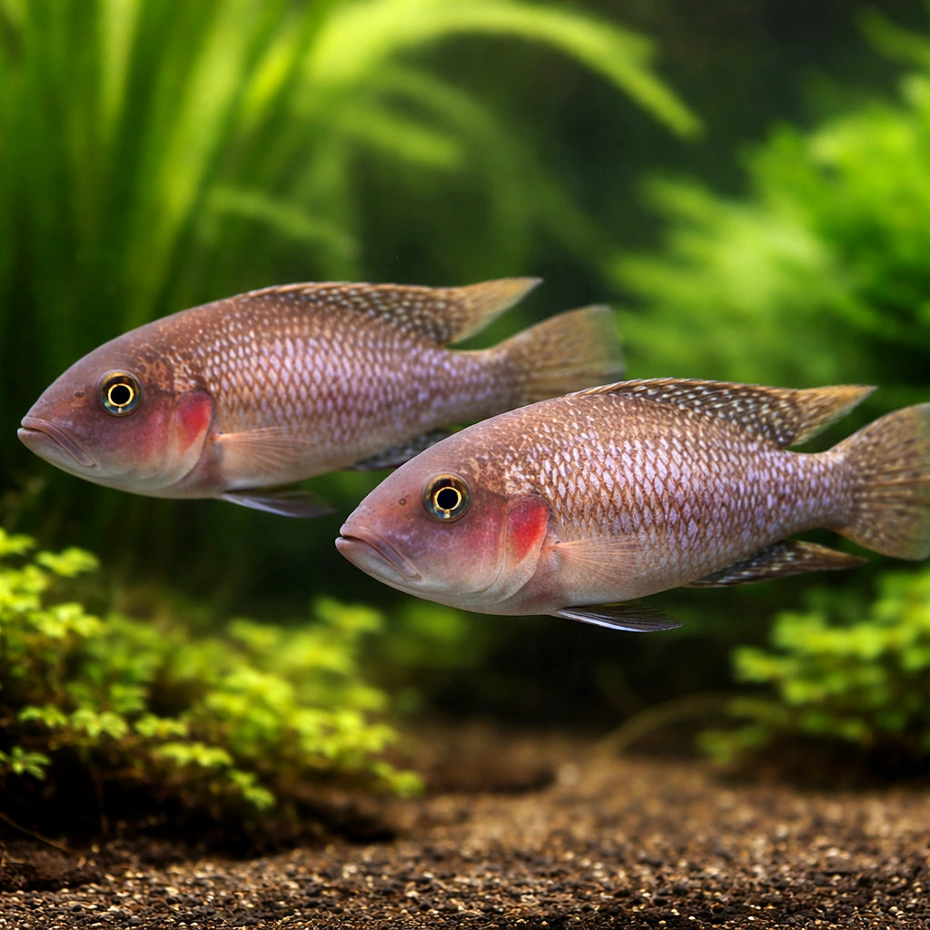 Mottly Lamprologus — tropical fish for sale UK — AI pair planted view