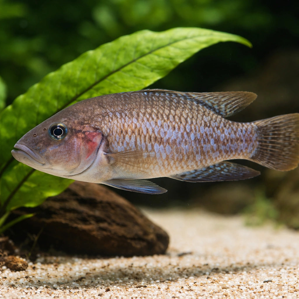 Mottly Lamprologus — tropical fish for sale UK — AI scale plant view