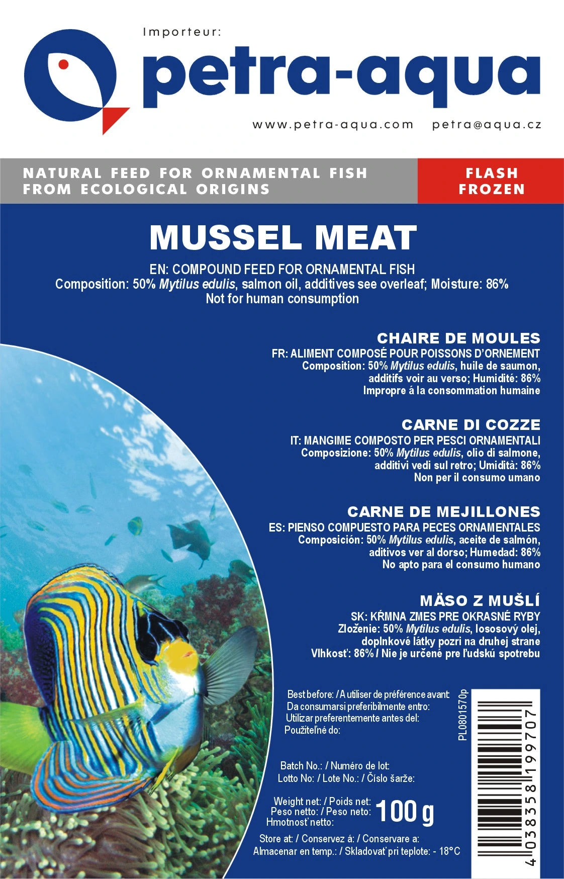 Petra Mussel Meat frozen blister pack 6 x 100g aquarium fish food
