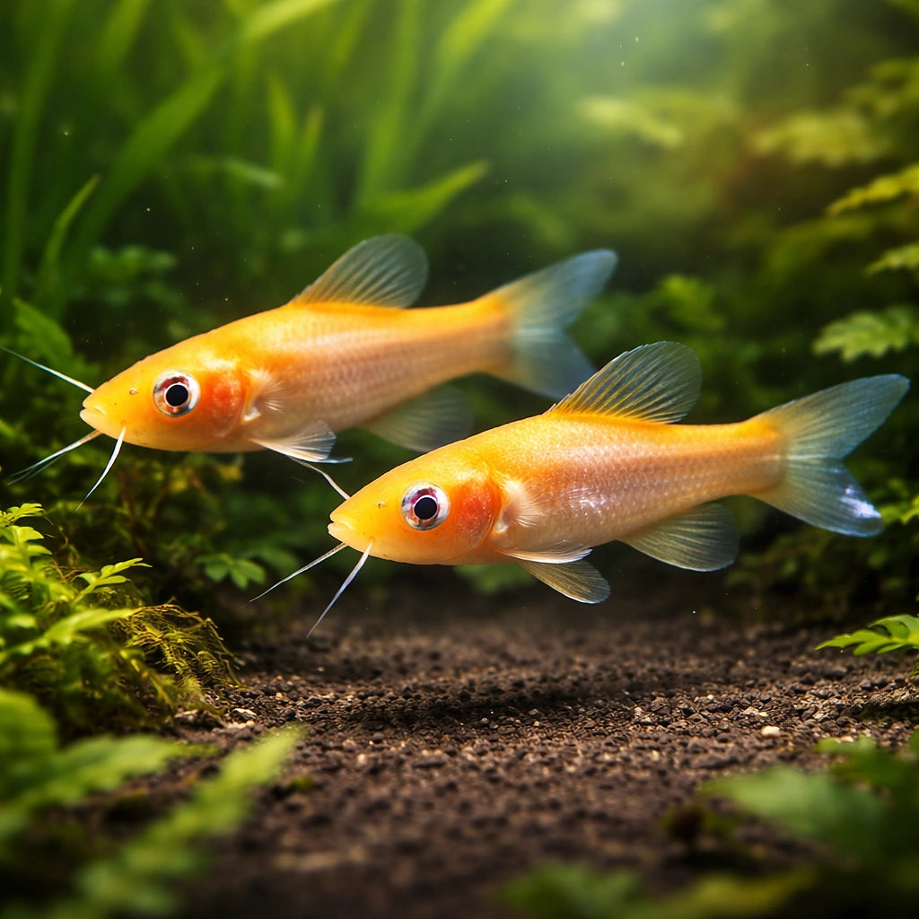 Mystus sp. albino yellow 8 - — tropical fish for sale UK — AI pair planted view