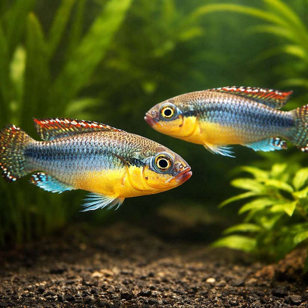 Nanochromis dimidiatus 3 - — tropical fish for sale UK — AI pair planted view