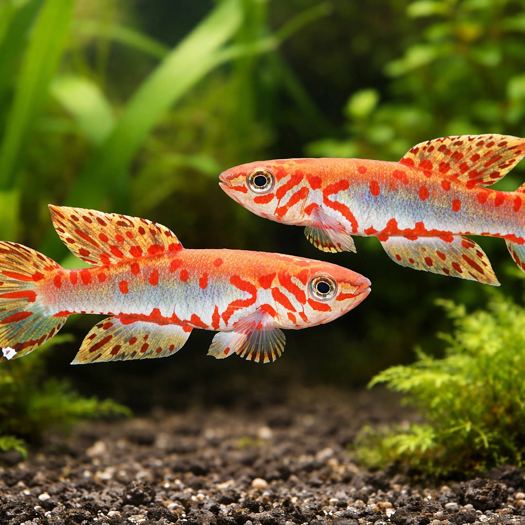 Ndian Killie, Red-Tail Killie — tropical fish for sale UK — AI pair planted view