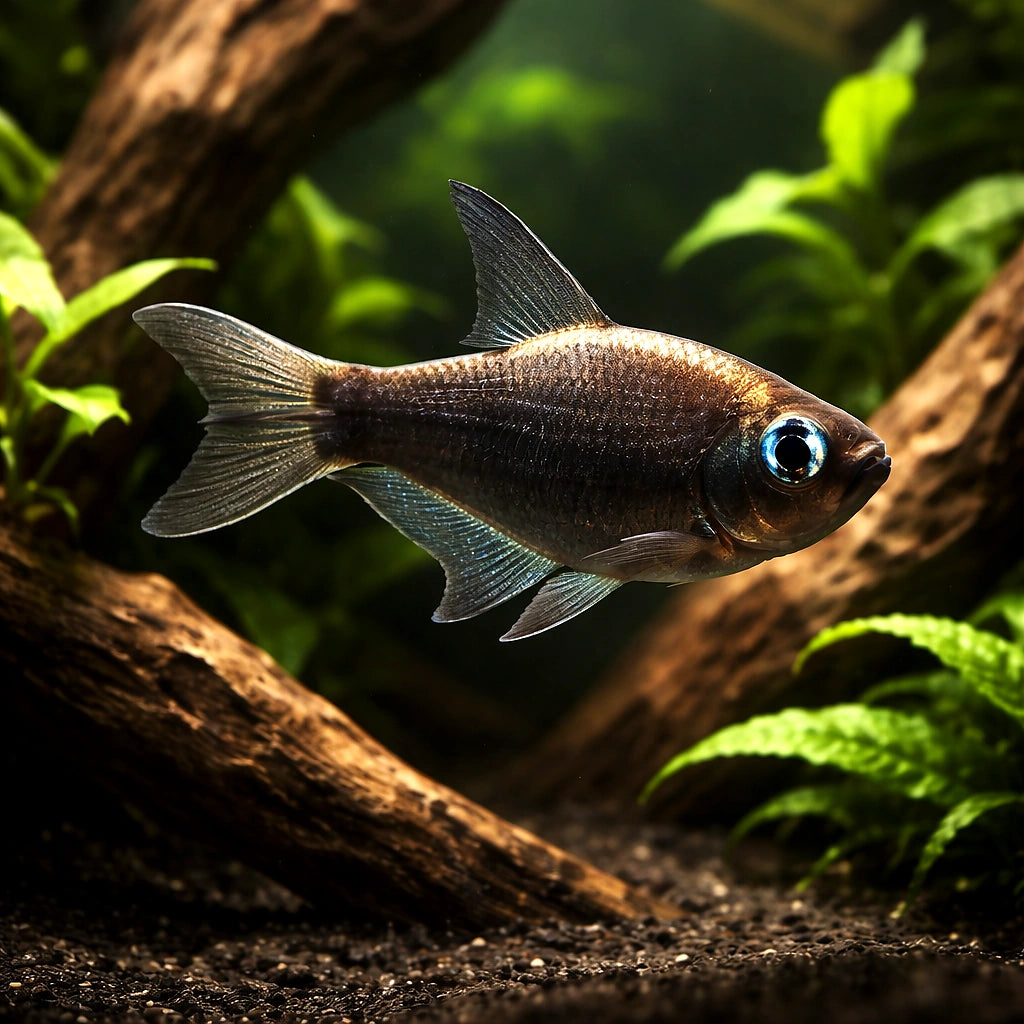 Nematobrycon Palmeri — South American Tetra for sale UK — AI hero driftwood view