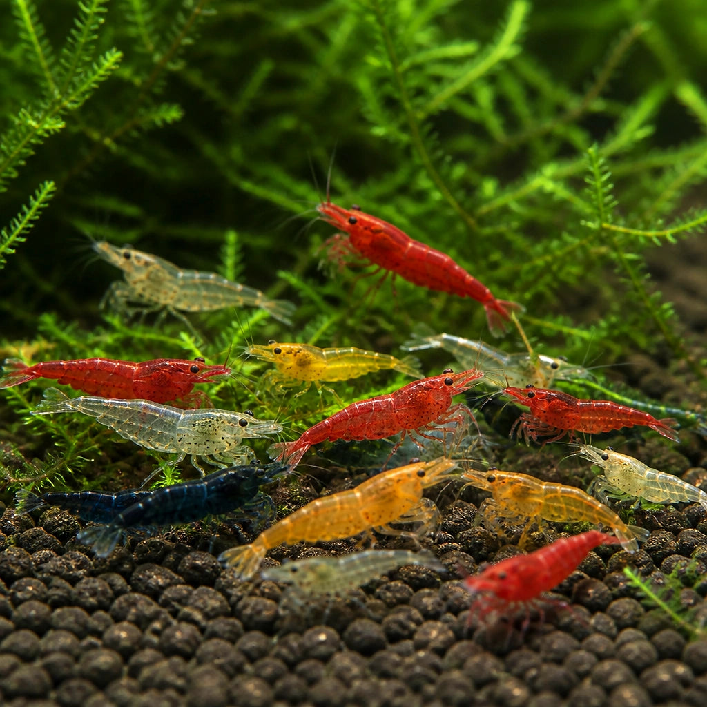 Full Black Rili Shrimp - Neocaridina Davidi - Aquatic Invertebrate - Crustacean — tropical fish for sale UK — AI natural aquarium view