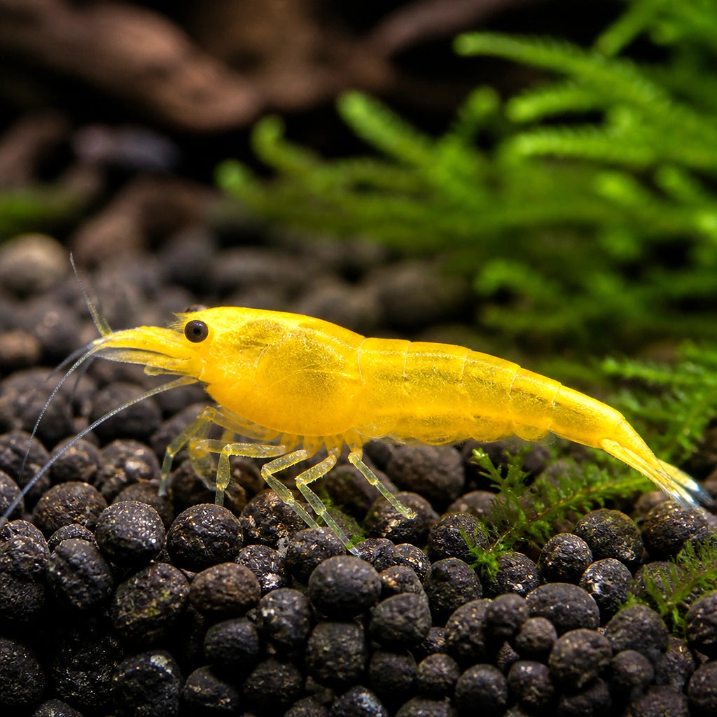 Yellow Shrimp - Neocaridina Davidi - Aquatic Invertebrate - Crustacean — Shrimp for sale UK — AI natural aquarium view