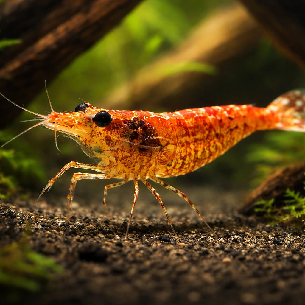 Sawtooth Caridina Shrimp (Neocaridina denticulata) — AI hero driftwood view