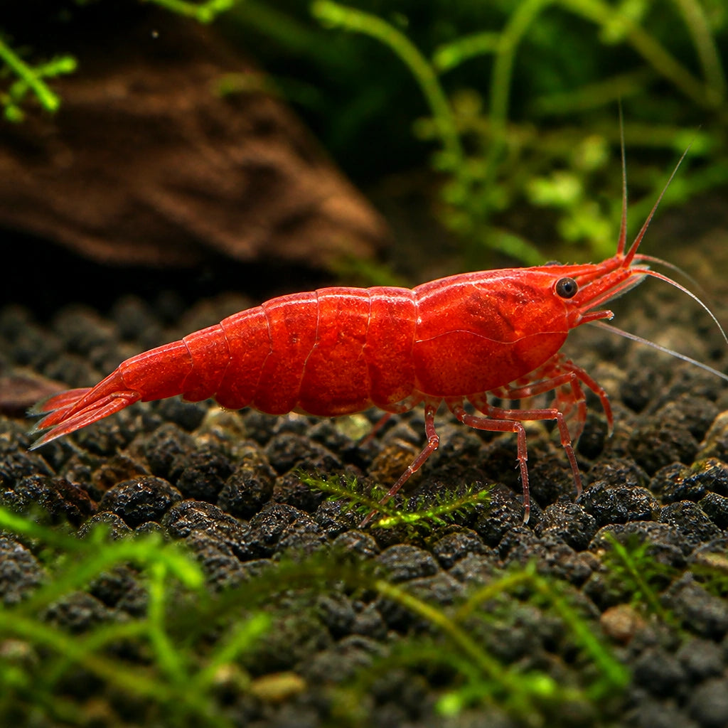 Fire Red Cherry Shrimp - Neocaridina Davidi - Aquatic Invertebrate - Crustacean — Shrimp for sale UK — AI natural aquarium view