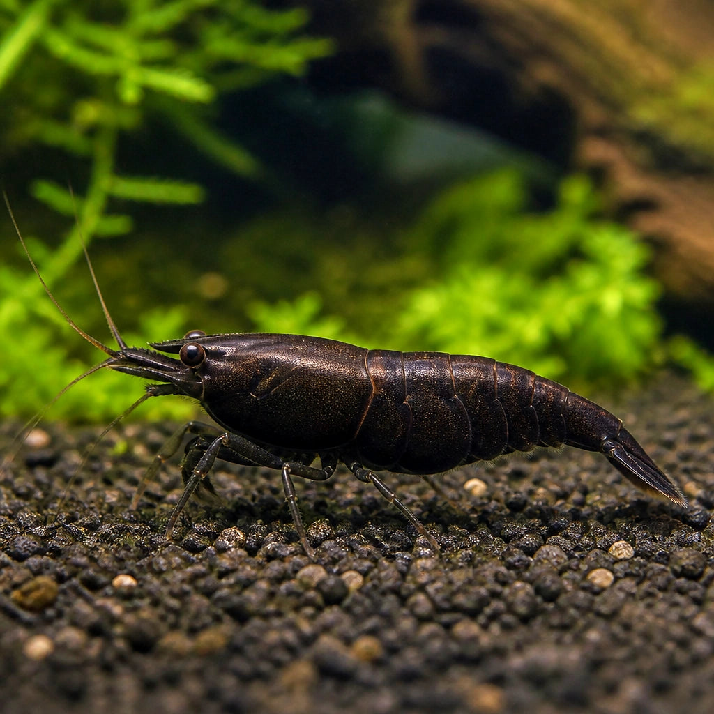 Black Choco Shrimp - Neocaridina Davidi - Aquatic Invertebrate - Crustacean — Shrimp for sale UK — AI natural aquarium view