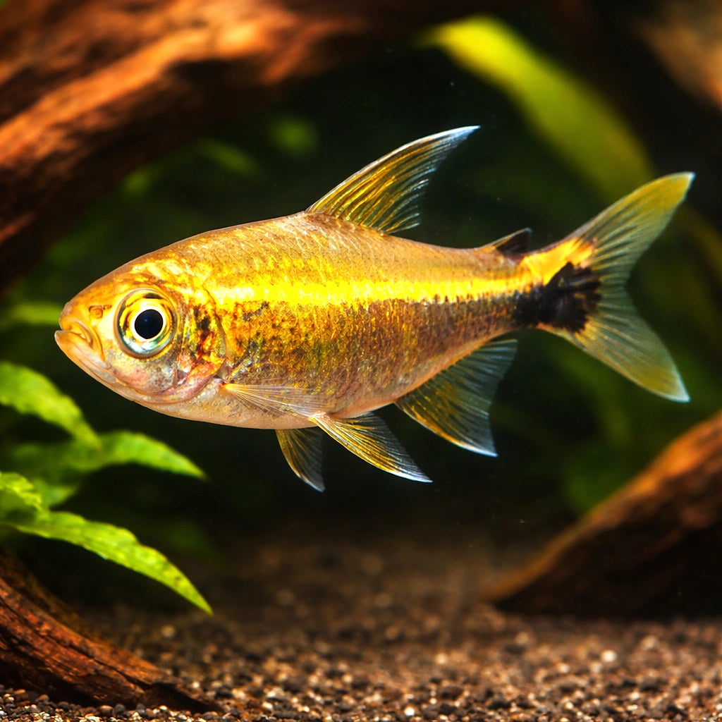 Neon Costello — tropical fish for sale UK — AI hero driftwood view