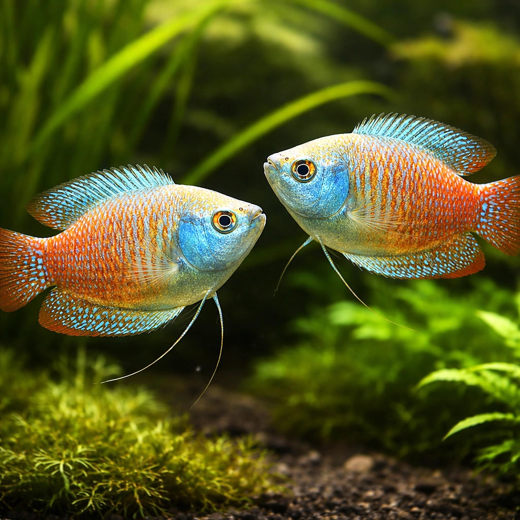 Neon Dwarf Gourami Female Mix — tropical fish for sale UK — AI pair planted view