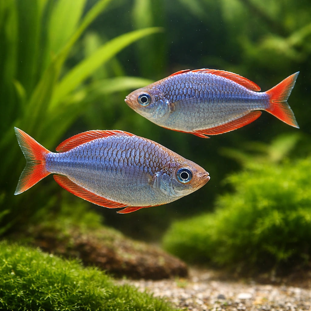 Neon Dwarf Rainbow (Melanotaenia praecox) - Tropical Fish for Sale UK — AI pair planted view