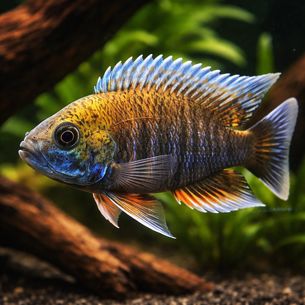 New Blue Orchid — tropical fish for sale UK — AI hero driftwood view