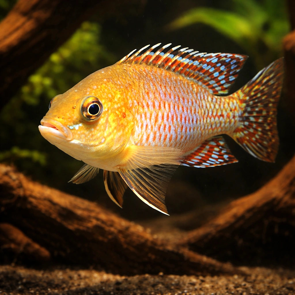 Nicolsi Mouthbreeder — tropical fish for sale UK — AI hero driftwood view