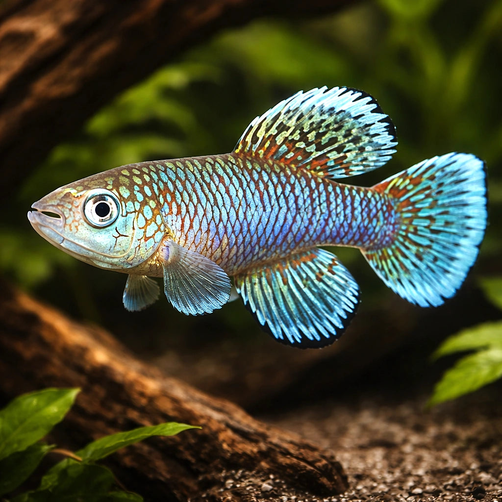 Nothobranchius eggersi blue 2,5 - 3, — tropical fish for sale UK — AI hero driftwood view